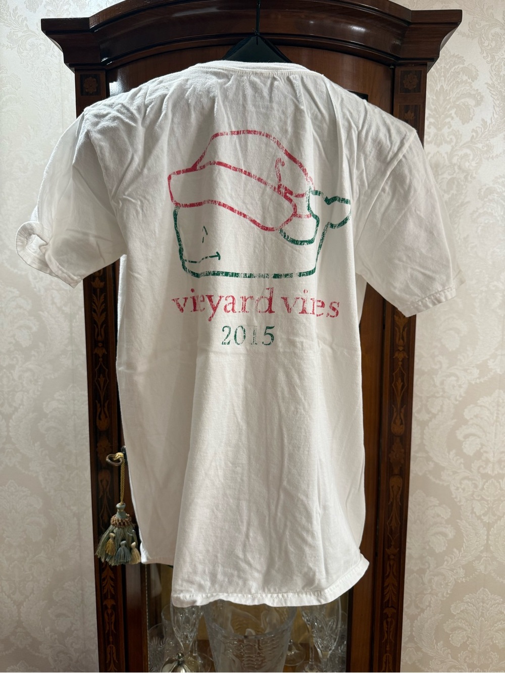 Vineyard Vines White Pocket Tee with Pink & Green Whale Logo